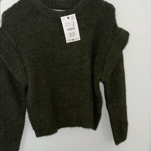 Zara Green Cold Shoulder Knit Sweater